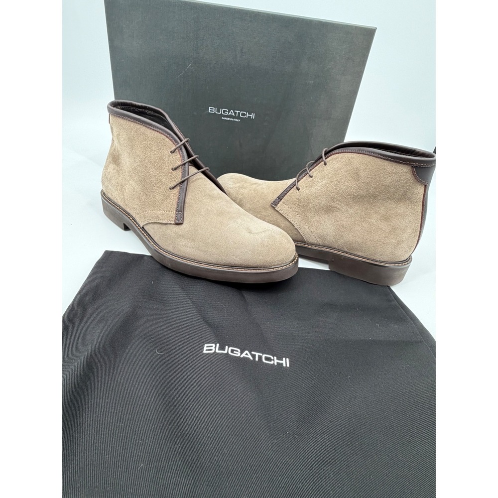Bugatchi Chukka Boots Men 8 Tan Suede Leather Lace Up Made in Italy Desert Boots